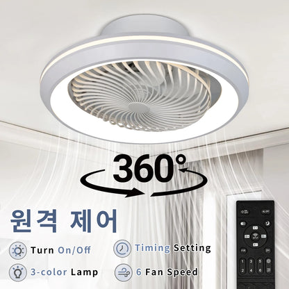 6-Speed Enclosed Circular Fan Light with Remote Control, Bedroom Fan Light, Living Room Bedroom Dining Room Ceiling Light