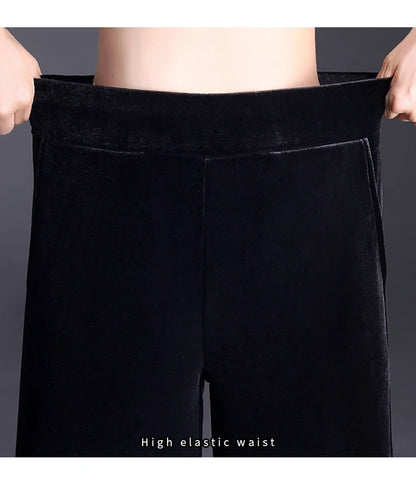 Korean style blue velvet wide leg pants for women in spring and autumn, high-end fashion, loose fit, plus size casual pants