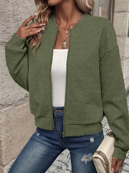 Women's Casual Zipper Jacket - Polyester Spandex Knit Fabric Spring Autumn Coat