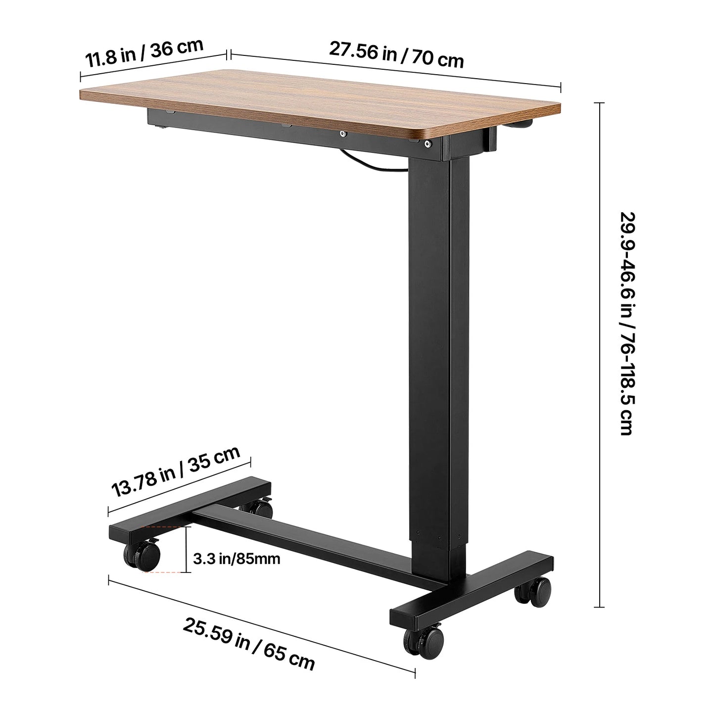 Adjustable Overbed Table – Mobile Bed Table with Swivel Caster Wheels & Tilt Angle