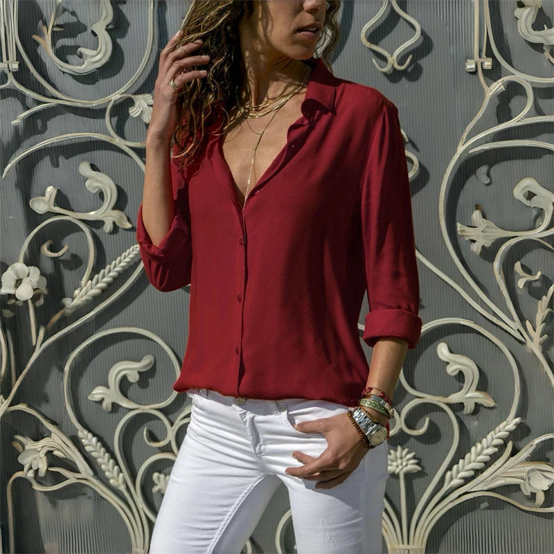 9-color ladies shirt Hawaiian shirt solid color loose style long sleeve output vacation oversized size XS-6XL soft fabric