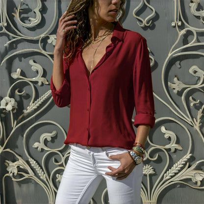 9-color ladies shirt Hawaiian shirt solid color loose style long sleeve output vacation oversized size XS-6XL soft fabric