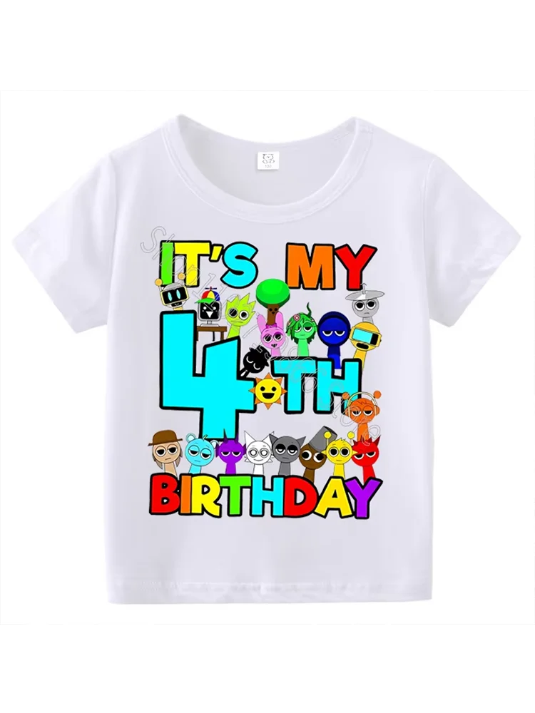 Kids Birthday Cute Cartoon Characters Graphic T-Shirt, Soft Cotton Crew Neck Tee, Casual Party Wear for Boys & Girlsdf0019