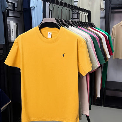 Xiaoma Embroidery Casual Pure Cotton Short Sleeved T-shirt for Young Men, Round Neck Solid Color T-shirt for Men