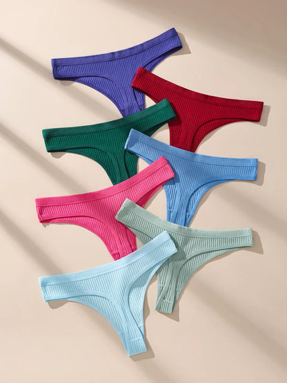 7Pcs Women Cotton Thongs Panties Striped Underwear Sexy Underpants Black Panty Soft G-Strings Plus Size Tanga Female Lingerie