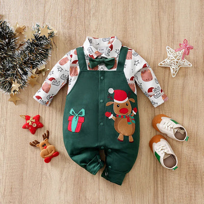 Baby Romper Cotton - Newborn Unisex Velvet Santa Elk Long Sleeve 0-18 Months