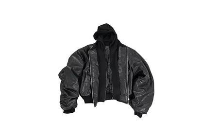 Mauroicardi Autumn Winter Oversized Cool Black Thickened Warm Pu Leather Jacket Men Hood Luxury Designer Fake 2 Clothes