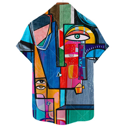 2022 3d Graffiti Oil Painting Printed Shirt Men Fashion Streetwear Hawaiian Beach Casual Lapel Plus Size 2022