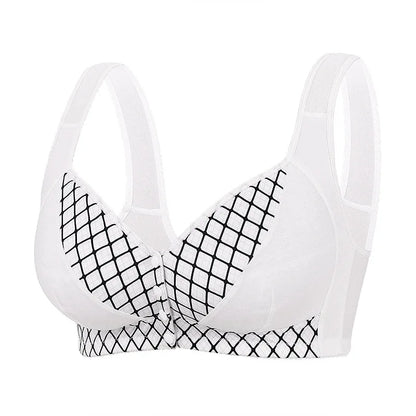 CINOON Women Plus Size Front Closure Wireless Bra Printed Wide Straps Lift Gather Full Coverage Everyday Breathable Soft Intimat