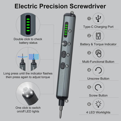 Cordless Precision Electric Screwdriver Set - 68 in 1 with 64 S2 Drill Bits and LED Hand Tool