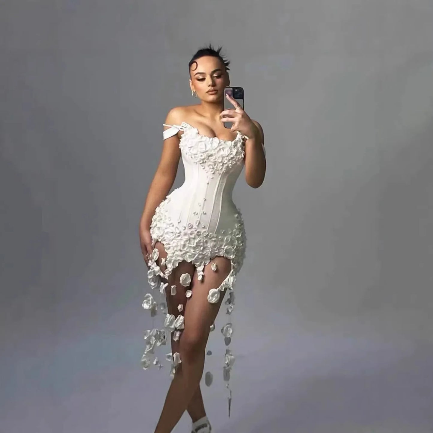 2026 New Bandage Women's Sexy Tube Top Sleeveless Flower Waist Elegant Temperament Bandage Dress