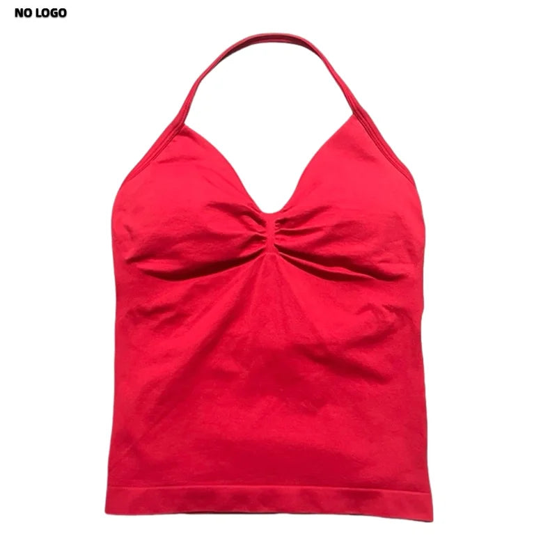 Women Yoga Vest - Longline Strappy Top | Breathable Fitness Tank Top Open Back Halter