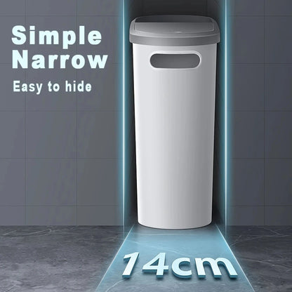 Slim Trash Bin with Lid - Space Saving Design for Bathroom Kitchen Living Room
