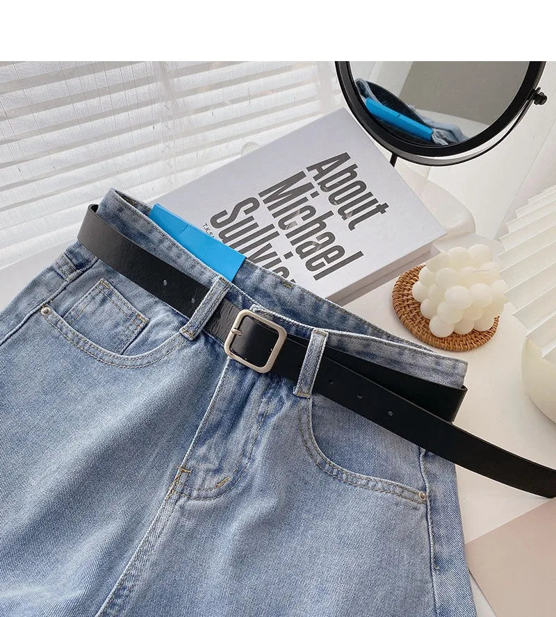 Women's High-Waist Denim Shorts – Wide-Leg Jean Shorts with Belt