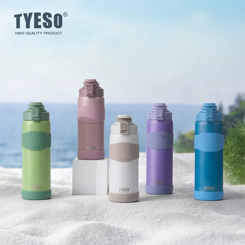 TYESO Vacuum Insulated Bottle 304 Stainless Steel Portable Sports Water Bottle with Straw for Travel Cycling& Outdoor Activities