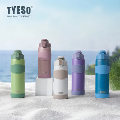 TYESO Vacuum Insulated Bottle 304 Stainless Steel Portable Sports Water Bottle with Straw for Travel Cycling& Outdoor Activities