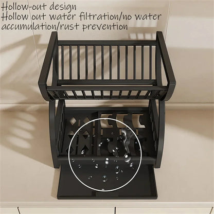 2-Tier Dish Drying Rack Kitchen Countertop Drainer Shelf Large Capacity Bowl Plate Organizer Space Saver with Utensil Holder