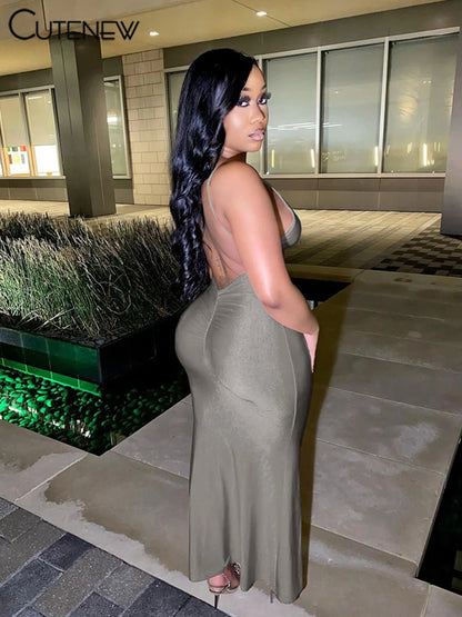 Red Spaghetti Strap Maxi Dress - Sexy Backless Ruched Body Shaping Dress Women