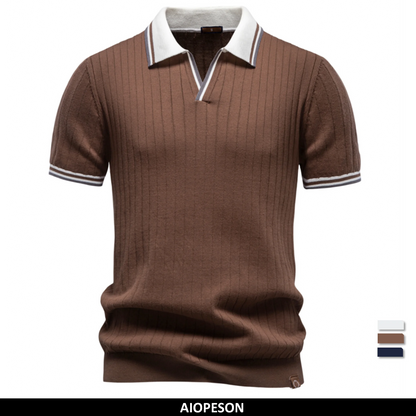AIOPESON 100% Cotton Soft Skin Friendly Polo Shirt for Men Collar Solid Color  Old Money Style Elegant Casual Polo Men Clothing