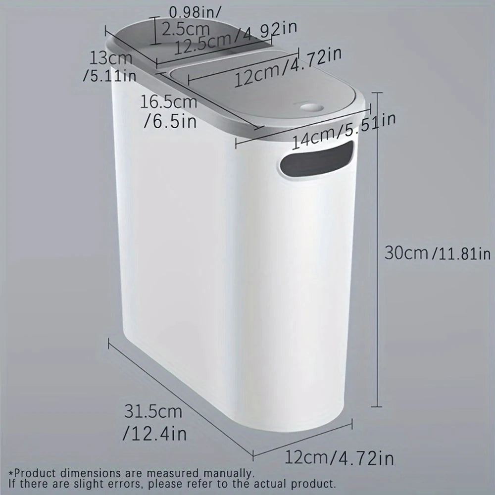 Slim Trash Bin with Lid - Space Saving Design for Bathroom Kitchen Living Room