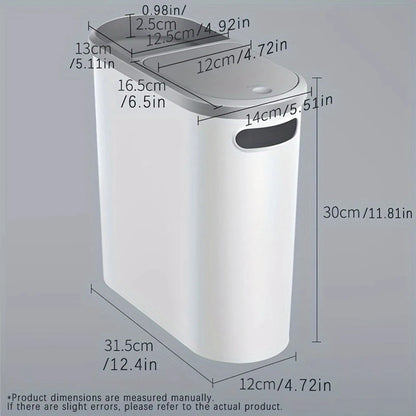 Slim Trash Bin with Lid - Space Saving Design for Bathroom Kitchen Living Room