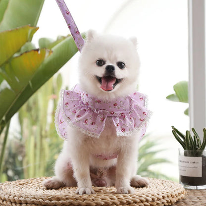 Lace Floral Dog Cat Harness Leash Set For Small Dogs Dress Cute Adjustable Pet Harness Vest Breathable Mesh Running Walking Lead