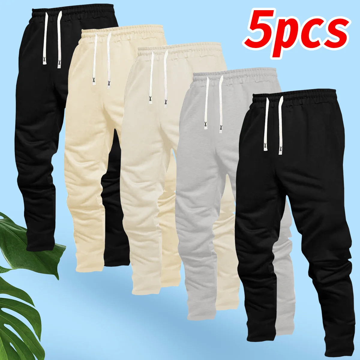 5-Piece Set Paired with Men's Casual Sports Pants, Windproof, Comfortable, Breathable Drawstring Waist Straight Leg Jogging Pants, Suitable for Outdoor Hiking, Tourism, Mountaineering, Gatherings and Other Activities.