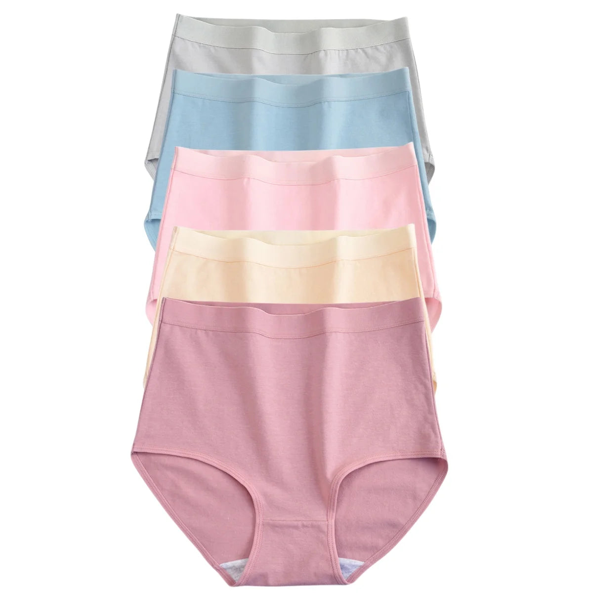 5Pcs/Set Women Cotton Panties High Waist Tummy Control Panties Solid Color Underwear Female Underpants Sexy Lingerie M-3XL