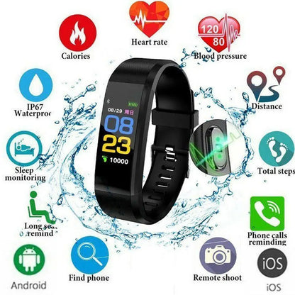 HD Color Screen 115plus Smart Band Heart Rate Health Watch Waterproof Sports Bracelet