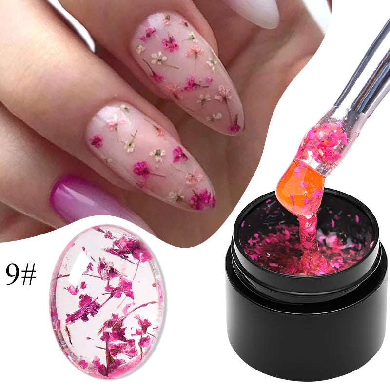 Pink Dried Flower Gel Nail Polish - Natural Flower Fairy Art Soak Off UVLED Varnish