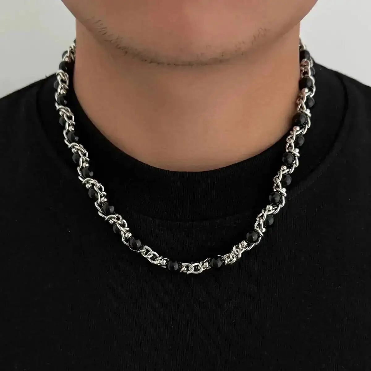 Lacteo 2025 Trendy Creative Imitation Pearl Beaded Chain Necklace Bracelet for Men Vintage Clavicle Chain Charm Jewelry Gift Set