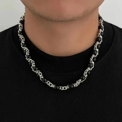 Lacteo 2025 Trendy Creative Imitation Pearl Beaded Chain Necklace Bracelet for Men Vintage Clavicle Chain Charm Jewelry Gift Set