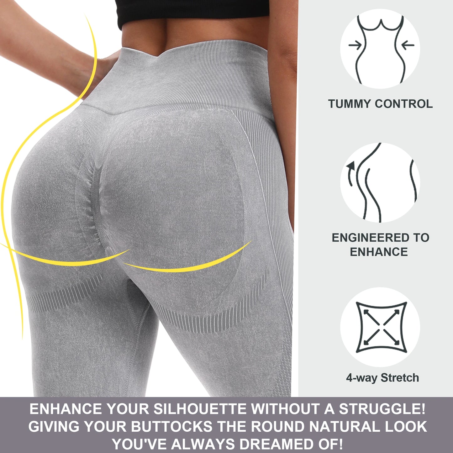 High Waisted Yoga Leggings - Seamless Butt Lifting Tummy Control Pants for Women