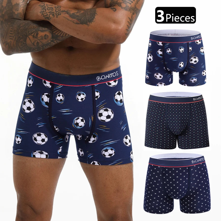 3pcs Print Men's Panties BONITOS Letter Waistband Boxer Briefs Cotton Underwear Mens Boxers Classic Men Underpants