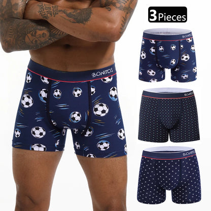 3pcs Print Men's Panties BONITOS Letter Waistband Boxer Briefs Cotton Underwear Mens Boxers Classic Men Underpants