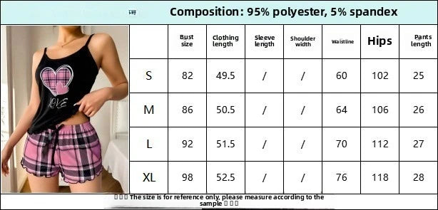 Women Sexy Suspender Shorts Thin Pajamas Letter Print Plaid Shorts Large Pajamas Romantic Home Wear Sexy Nightwear Short Pajama