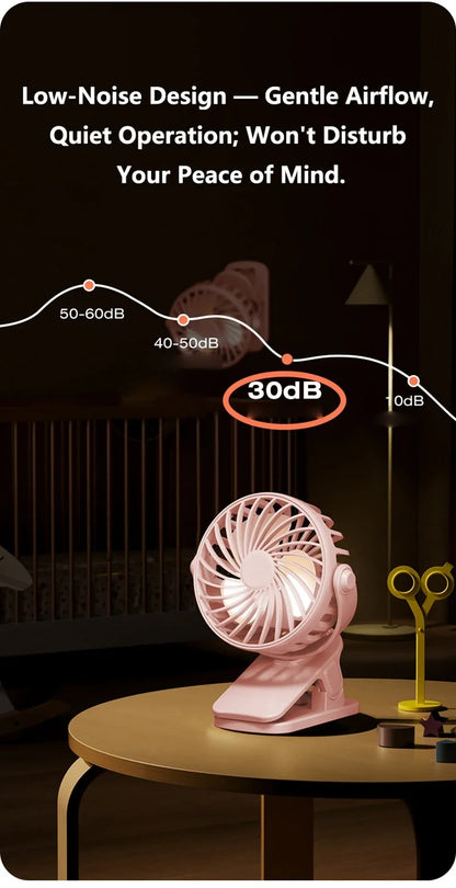 Portable Mini Cooler Fan 720°Rotatable Clip Fan Built In Night Lamp USB Rechargeable Personal Fan For Outdoor Camping Ventilador