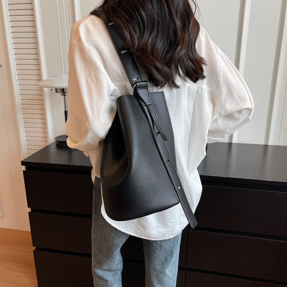 Leather Shoulder Bag - Small Solid Color Korean Fashion Baguette Style Purse