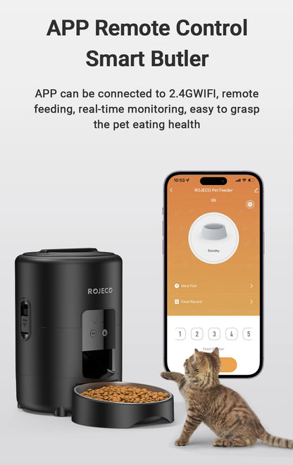ROJECO 2L Automatic Pet Feeder Smart Cat Food Kibble Dispenser Wi-Fi App Remote Control Auto Dog Feeder For Cat Pet Accessories
