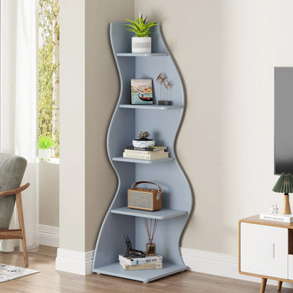 Corner Bookshelf - Modern 5-Tier Shelf | Stylish Wooden Storage Rack