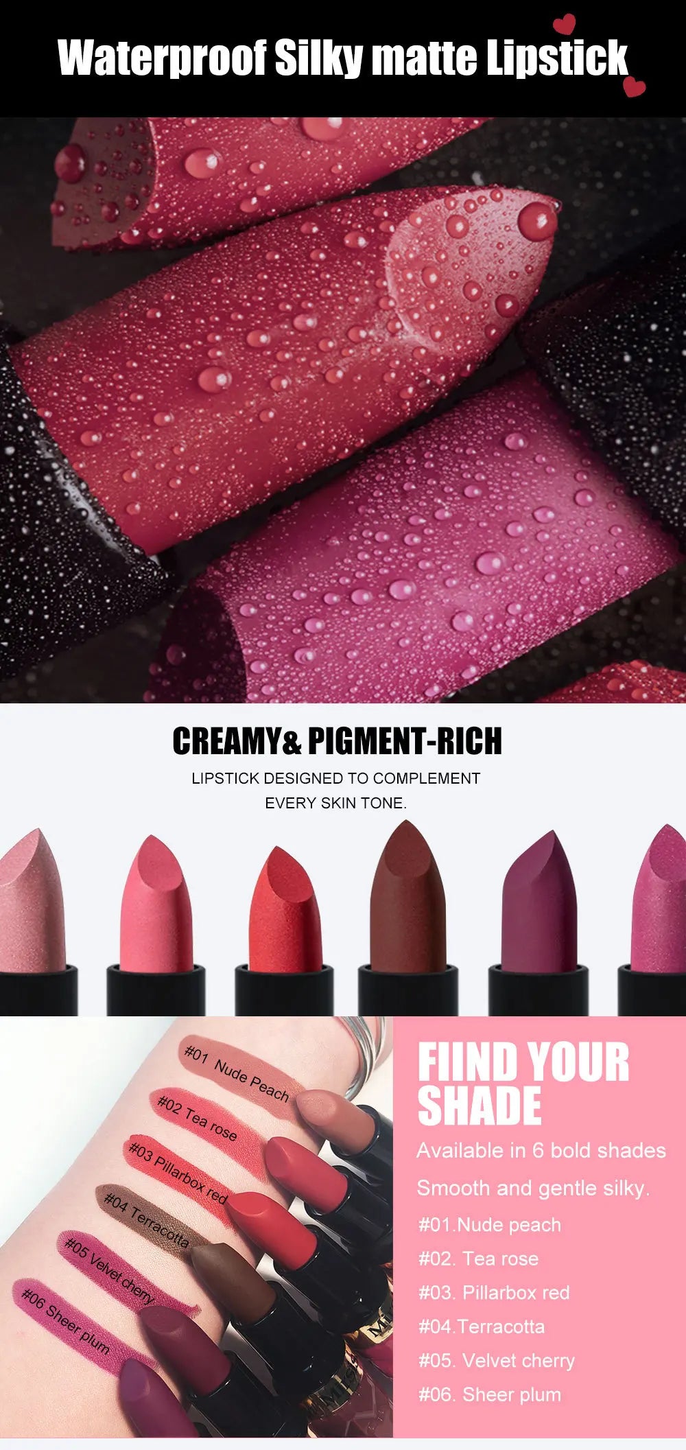 Velvet Matte Lipstick Non Transfer Waterproof Highly Pigmented Longwear Nude Peach Brown Cherry Tones Smooth Lip Makeup