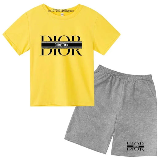 Summer Short Sleeve T Shirt +shorts 2 Piece Set Children Clothes Luxury Brand Print Sport Casual Fashion Boy Girl Kid Tracksuit