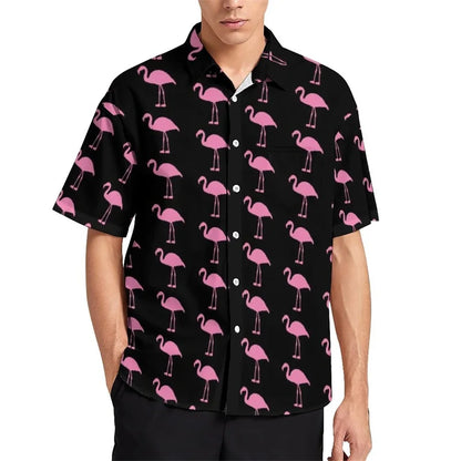 Birds Flamingo Parrot Hawaiian Shirts For Men 3D Printed Vacation Beach Shirt Trendy Short Sleeve Lapel Blouse Streetwear