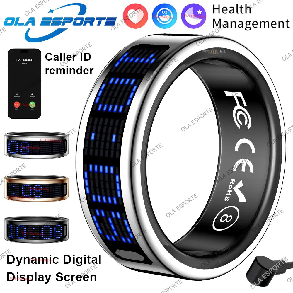 Smart Ring With Dynamic Display Screen 5 ATM Waterproof Blood Oxygen Heart Rate Sleep Monitor Sports Ring Men Women Fashion Ring