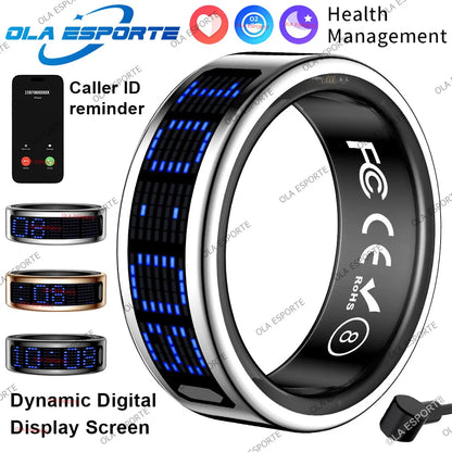 Smart Ring With Dynamic Display Screen 5 ATM Waterproof Blood Oxygen Heart Rate Sleep Monitor Sports Ring Men Women Fashion Ring