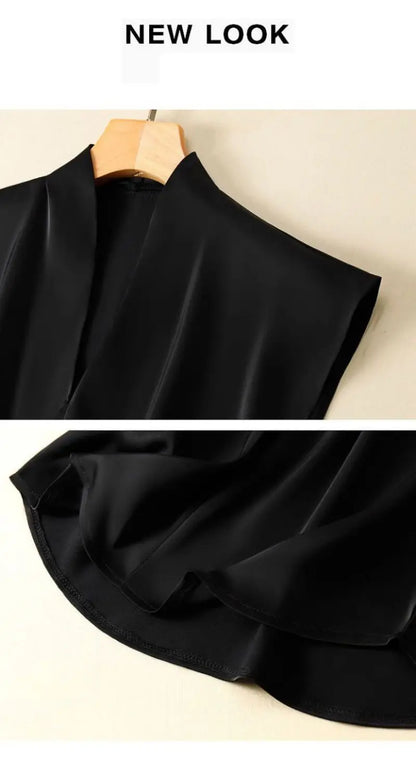 Coffee Silk Rayon V-Neck Pullover Sleeveless Casual Chic Women's Blouse Shirt Korean Fashion Female Clothing 2024 Summer