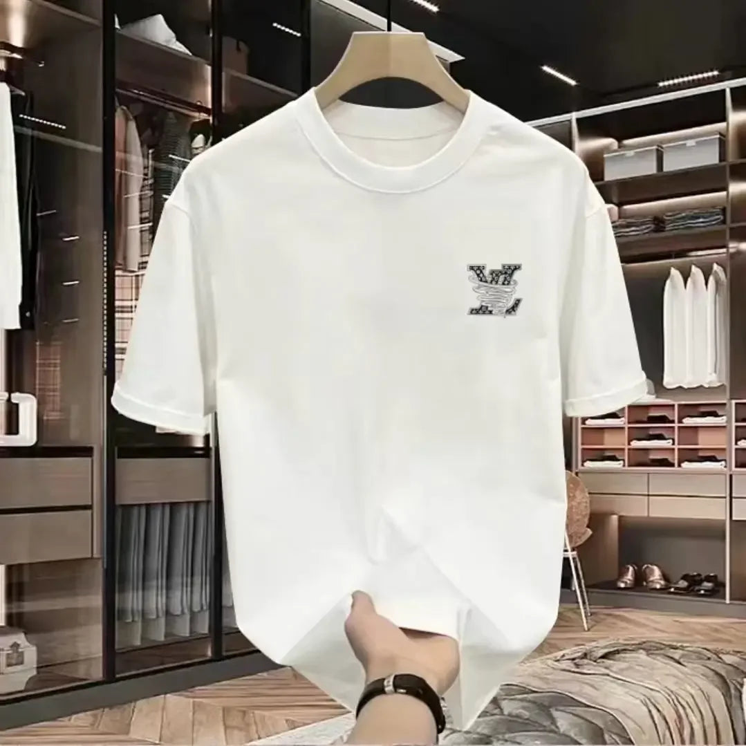100% pure cotton men's luxurious brand letter print T-shirt, short-sleeved T-shirt, high-quality men's clothing, streetwear