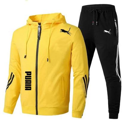 Men's Spring Autumn Tracksuit Set Long Sleeve Hoodie And Joggers 2-Piece Fitness Running Sportswear Casual Clothing