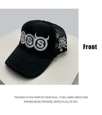 New Unisex Personal Devil Horns Letters Embroidery Baseball Hats Breathable Mesh Sunshade Hip Hop Trucker Caps Versatile Outdoor