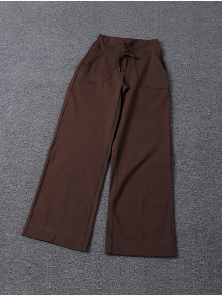 High Quality High-waist Loose Straight-leg Yoga Pants Women's Skin Friendly Nudity Casual Drawstring Quick-dry Gym Bell-bottoms